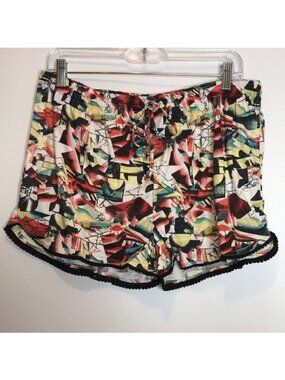 NWT Manhattan Blues Women Abstract Print Elastic Waist Drawstring Shorts L LARGE